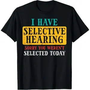 Men's Natural Soft Round Neck Shortsleeve Cotton Casual T-Shirt - Funny "Sorry" Selective Hearing Graphic Tee, Sports & Daily Wear Menswear Top, Funny Graphic Tee