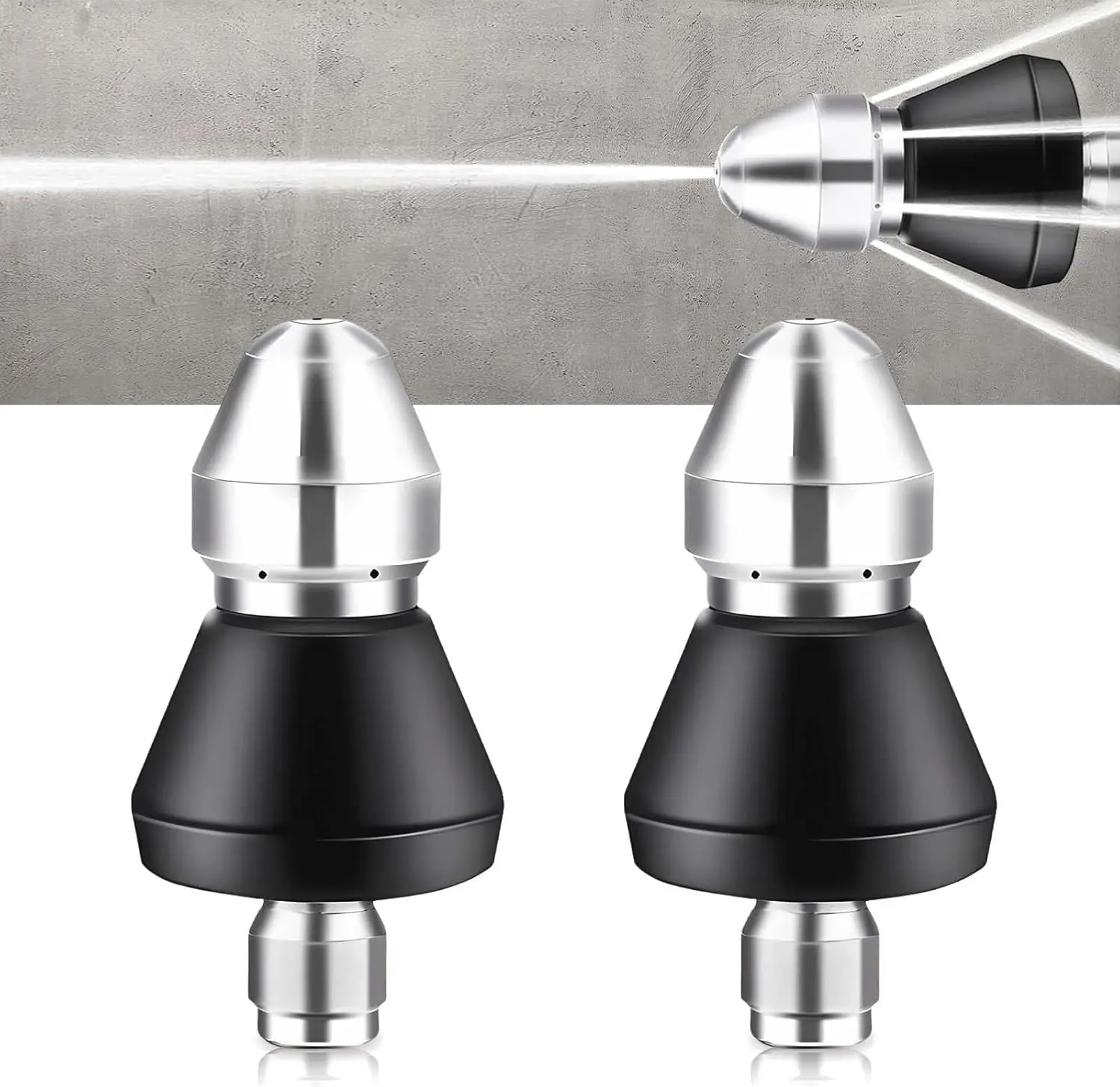 2 Stainless Steel Compact Sewer Jetter Nozzles for Pressure Washer, 1/4-Inch Quick Connect Plug Adapter, 7-Jet Spray, 5000 PSI Drain Cleaning Tool, Hot Water Up to 310℉, Home Improvement Building Supplies