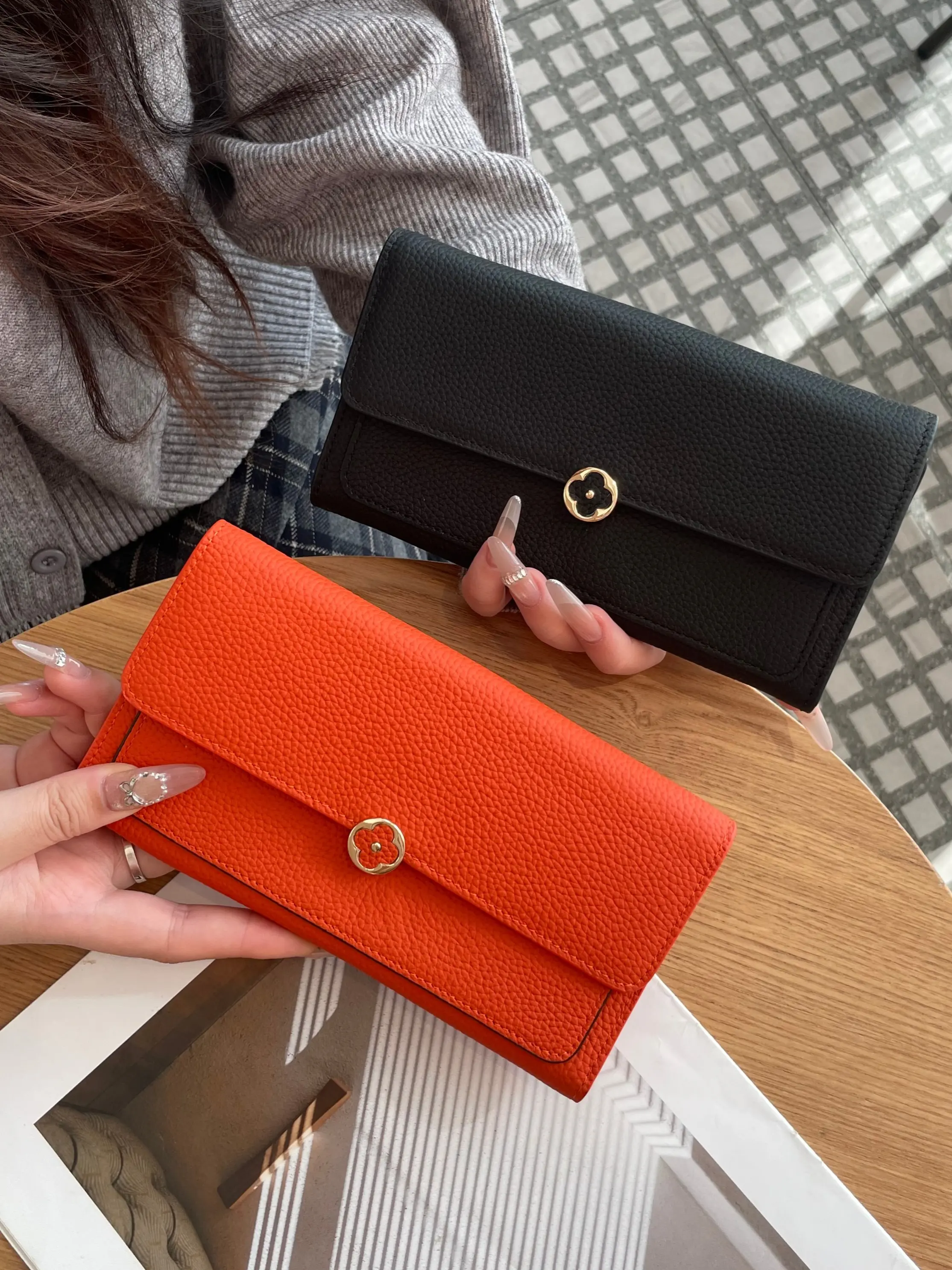 Women's New Full Leather Long Wallet, Trifold Wallet, Cross-Border First Layer Cowhide Handbag, Genuine Leather Clutch Purse, Clutch Purses Wallet, Fashion Leather Wallet, Stylish and Durable, Elegant Fashion Wallet, Fashionable Wallet, Wallets Women