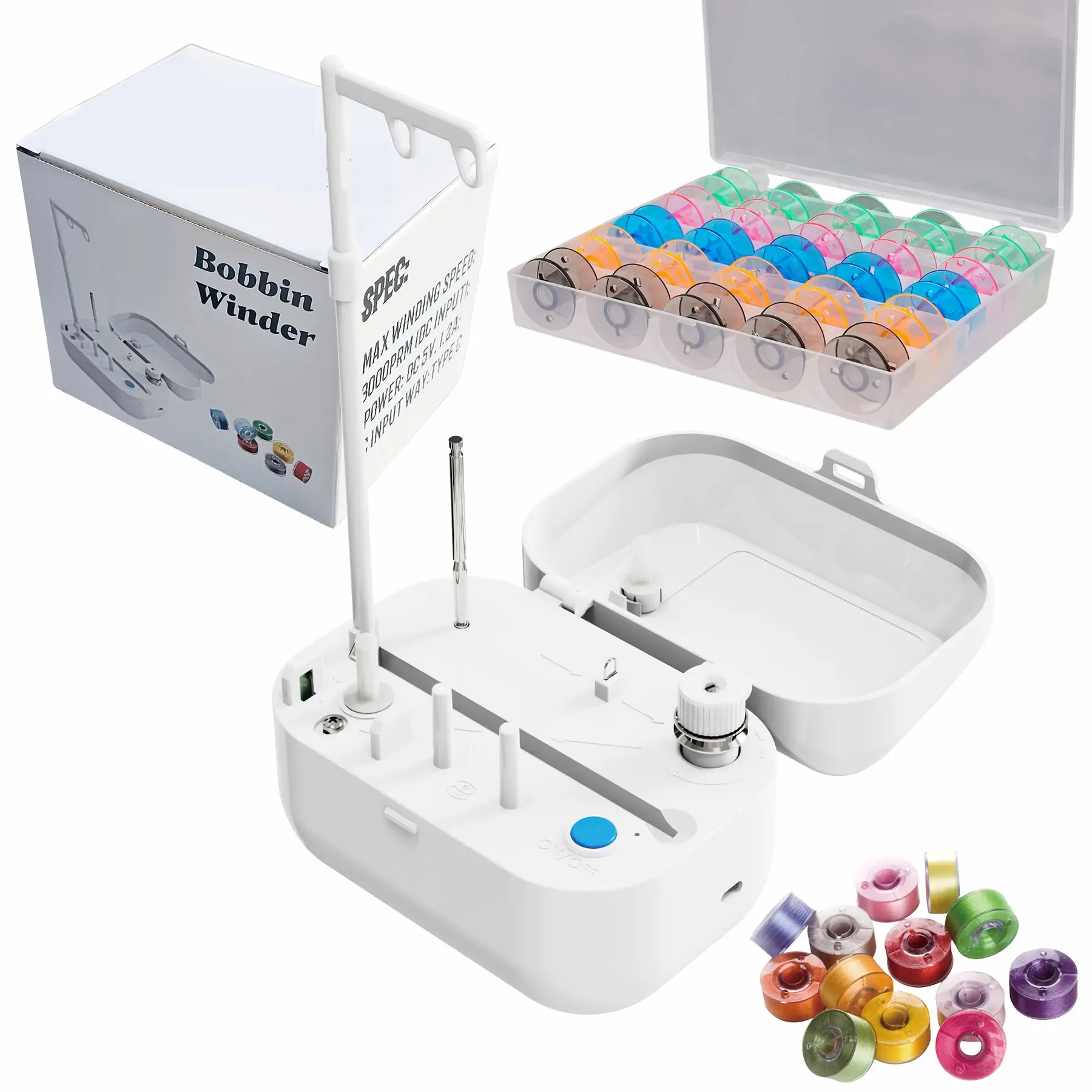 Household Electric Winding Machine, Small Sewing Thread Shuttle Core Winding Machine, Bobbin Winder Bobbin Winding Machine With Stop Sensor, Large Spool Thread Holder And Extra 25pcs Class 15 Bobbins For Sewing Machine Thread Winding Use