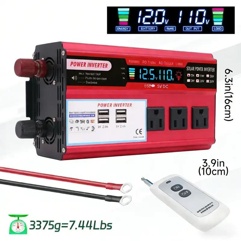 (DEALS FOR YOU DAYS) 1000W Power Inverter - 12V to 120V Vehicle Voltage Transformer with Rugged Housing, 3 AC Sockets, 4 USB Fast Charging Ports, 60Hz Frequency, ±10% Stable Voltage, Safety Features, User Manual for Camping, Emergency Power Conversion