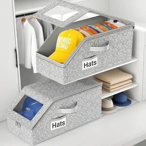 Stackable Baseball Cap Storage Box, Holds Up to 24 Hats – Durable Foldable Cardboard Organizer,Large,Super Bowl Baseball Cap Storage Box,Foldable Hat Organizer,2-4 Pack Hat Organizer for Baseball Caps,Clear Hats Holder Box with Drawer,Home Essential