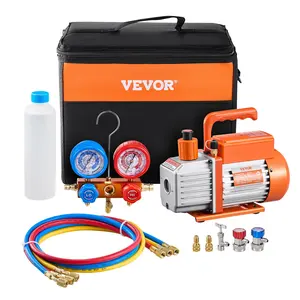 VEVOR 3.5 CFM HVAC Single Stage Rotary Vane Vacuum Pump and Manifold Gauge Kit
