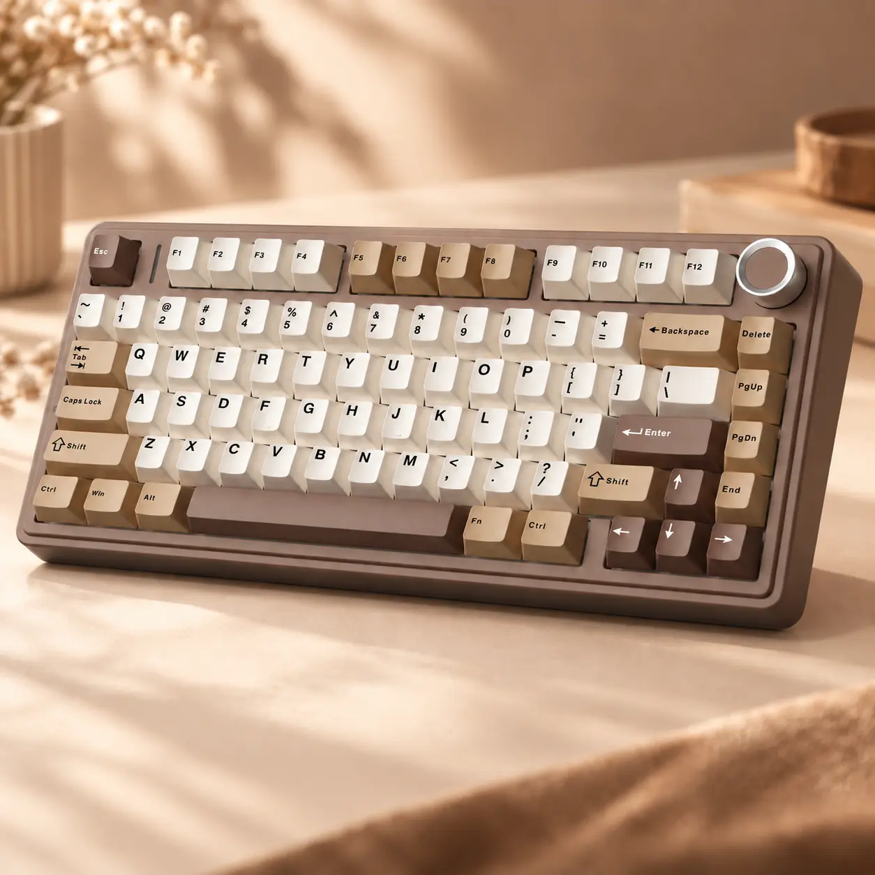 AULA F75 Aesthetic Wireless Mechanical Keyboard, 75% Creamy Keyboard for Desk Setup, Hot-Swappable with Knob, Bluetooth/2.4G/Wired, RGB Backlit, Pre-Lubed Linear Switches - Mocha Brown