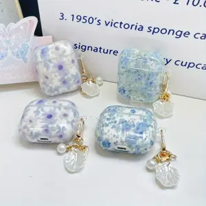 Vintage Flower Pattern Earphone Case with Lanyard, Decorative Earphone Protector Cover, Earphone Accessories Compatible with AirPods