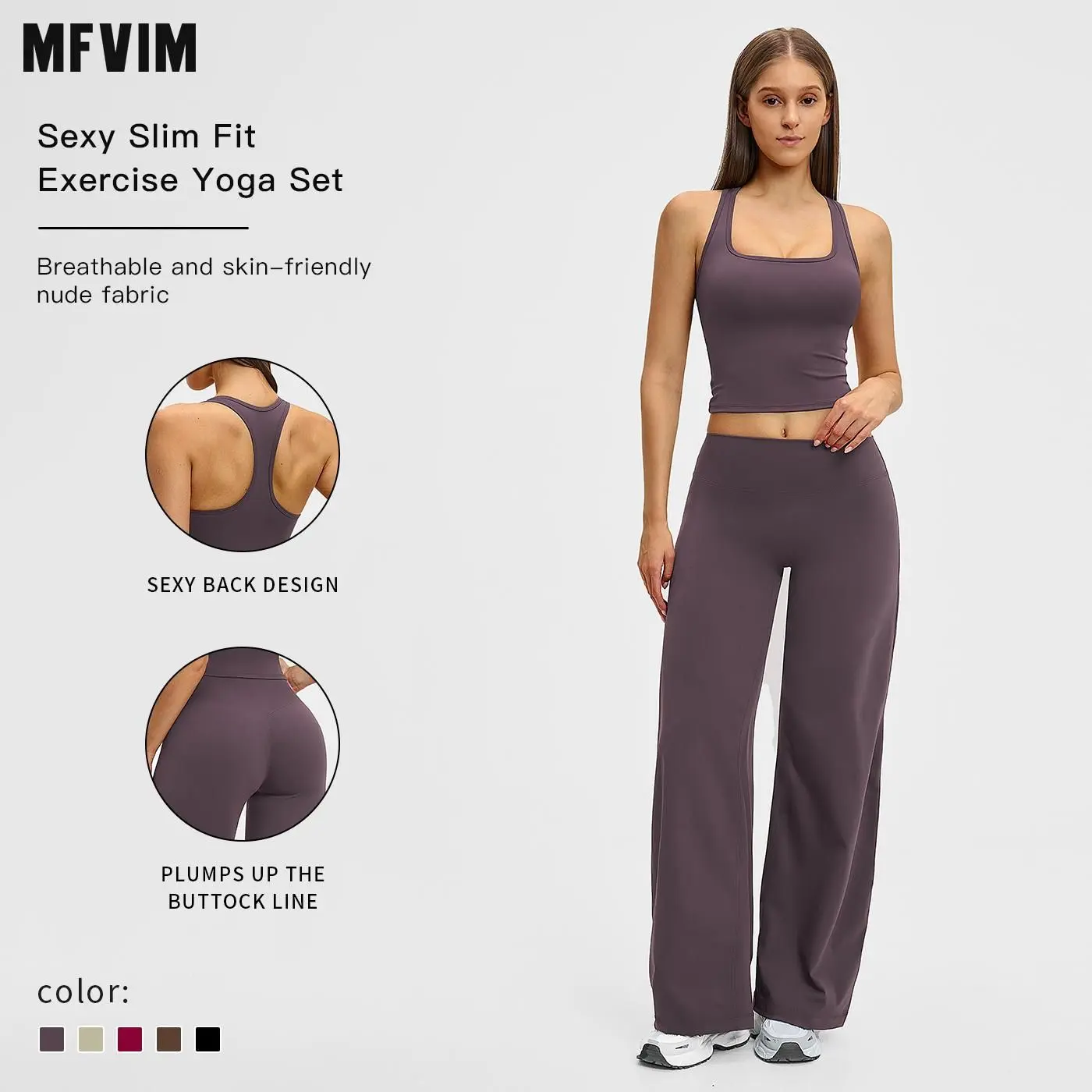 MFVIM women’s solid halter-neck top and wide-leg pants sports set; casual sleeveless top and pants for everyday outdoor wear; ladies activewear set for tennis and running; workout clothes, 2 Piece Sets, Workout Sets For Women