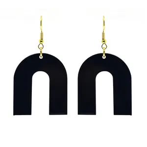 Handmade Boho Black Arch Dangle Earrings by Candi Cove Designs, Metal for Sensitive Ears