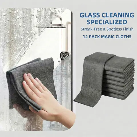 Thick Grey Microfiber Cleaning Cloths (12 Pack) - Machine Washable, Super Absorbent, Easy to Wring, Streak-Free, Fast Spill Cleanup, Safe for Kitchen & Glass, Durable Holiday Gift Set for Household Tasks