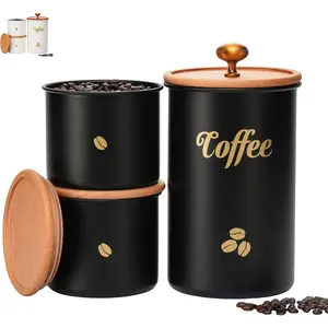 3 Pack Large Airtight Coffee Canister - Coffee Bean & Ground Coffee Storage Jar Holder, Food Storage Container for Flour Sugar Tea (Black)