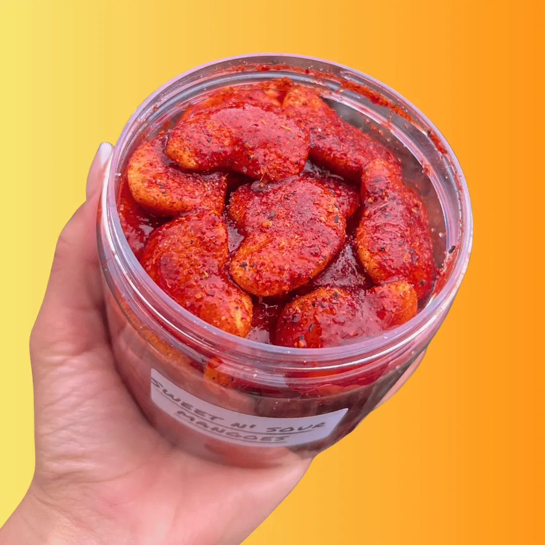 SWEET N' SOUR MANGO GUMMIES Chamoy Candy - Chilitos Sweet, Sour & Spicy Chili Snack - Mexican Mango Fruit Flavored Gummy Candy for All Ages, Authentic Dulces Mexicanos Enchilados, Candy Jars with Tamarindo Pulp Chamoy