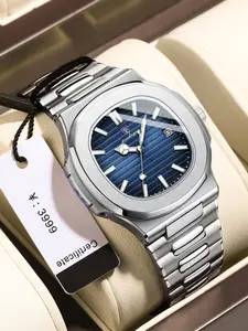 Classic Business Men's Watch Automatic Style, Patek Philippe Inspired Casual Elegant Timepiece, 39mm Metal Case with Blue Dial Quartz Watches