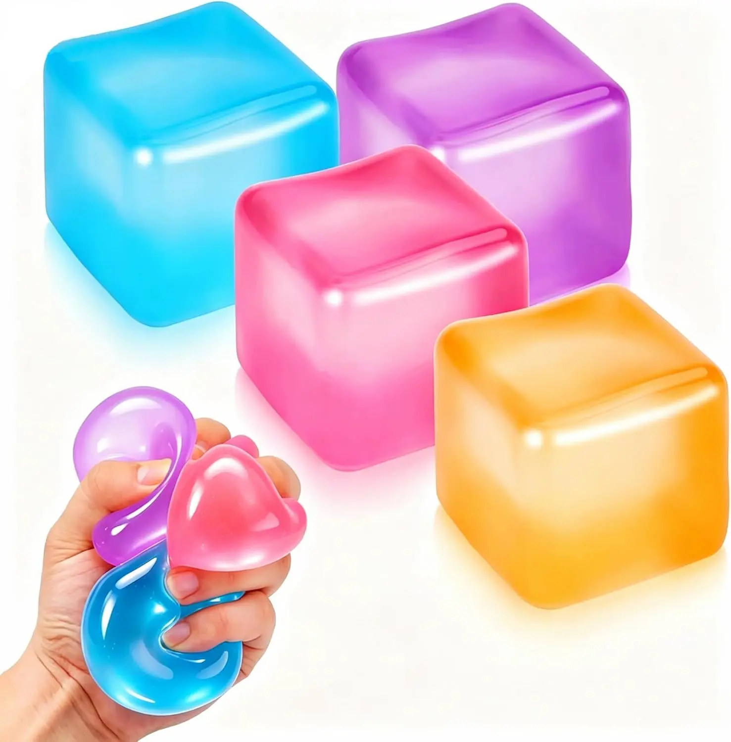 4-Pack Mini Cube Slow Rising Squishy Stress Relief Balls, 2" Hand Squeeze Balls with Thick Filling, High-Density Oddly Satisfying Gadgets for Kids, Classroom Rewards