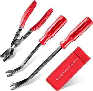 Clip , 3 count Clip Pliers Set Fastener Remover, Auto Trim  Kit Door Panel  Push Pin Pliers  Tools Automotive, Red