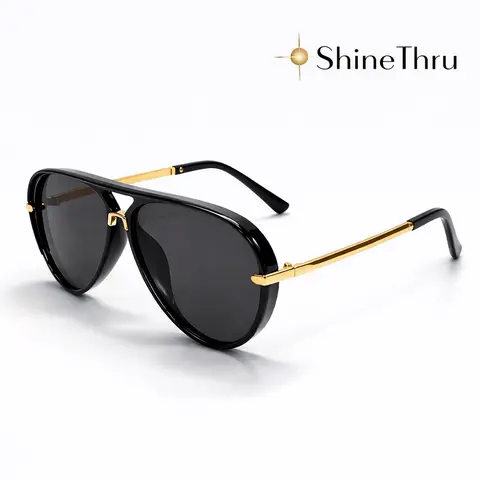 ShineThru Women's Aviator Sunglasses - Gold Trim Full-Rim PC Plastic, UV400 Protection, Lightweight 60s Aesthetic, Ryan Gosling Style, Modern Trendy Cycling Sunwear, Sunglasses for Women, Stylish Accessories Adults Female,sohochic