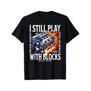 Graphic T-shirt Summer T-Shirts I Still Play With Blocks Car Mechanic V8 Big Block Gearhead Printed T-Shirt Comfortable graphic tee viral Amazon find car lover shirt unisex casual oversized tee trendy mechanic outfit everyday wear