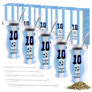 VEDKC Argentina # 10 Yerba Mate Cup Set with Bombilla Straw |   Stainless Steel Insulated Mate Gourd |   2026 World Soccer Cup Fan Gift for Him Men Boyfriend Dad Insulation Drinkware