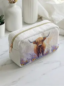 1 piece of 2D printed makeup bag, Cosmetic Bags, Makeup Pouch with Highland cow watercolor pattern, large capacity design | suitable for all seasons and occasions | fits daily skincare and various cosmetics | perfect for life and travel