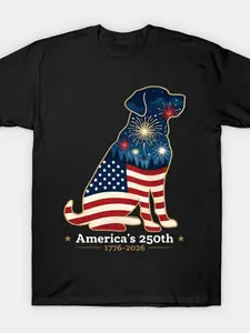 Labrador Retriever American 250th Patriotic Dog Fireworks USA 2026 TShirtRetro Casual Short-sleeved T-shirt with a Round Neck and Printed Pattern Suitable for Daily Commuting and Outdoor Activities Machine Washable