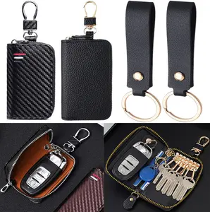 2 Pack Key Fob Holder Set,Key Fob Protector Bag Pouch, Multifunctional Zipper Key Case with 2 Styles for Men Women, Anti-Theft Car Key Organizer with Hook for Daily Use