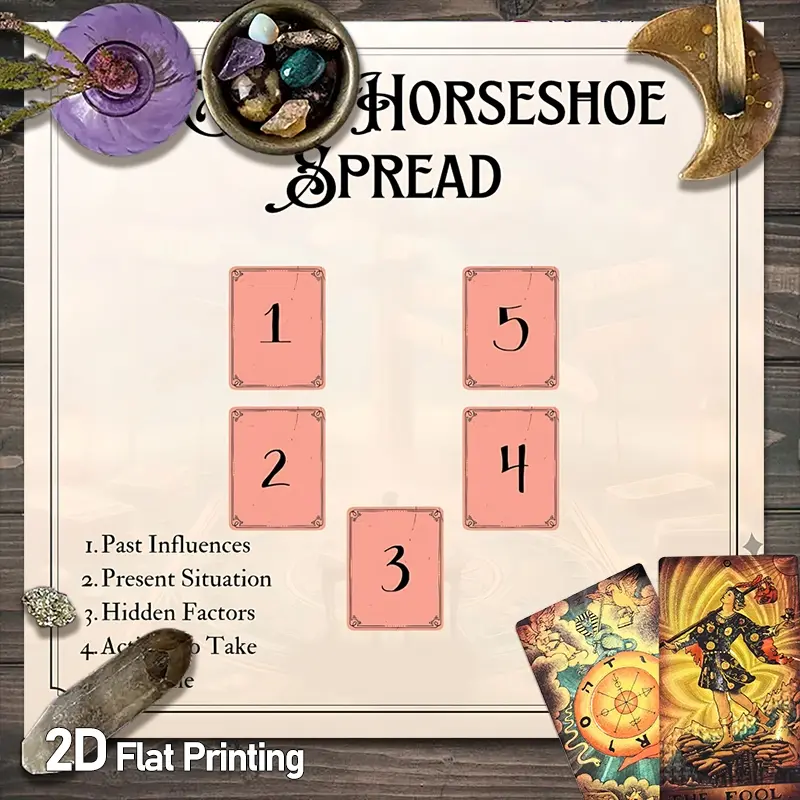 5-Card Horseshoe Tarot Spread Tablecloth Vintage Tarot Card Layout Square Gaming Tablecloth Psychic Readings Pendulum Mat Divination Witchcraft Oracle Cards Astrology Wiccan Rituals Tarot Card Tablecloth Altar Decor Home or Room Decoration