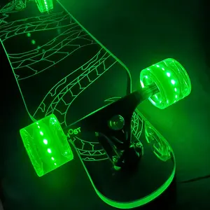 Ghost Boards Clear Acrylic 40" Longboard with Light-Up LED Wheels - Viper Design - Platypus Style