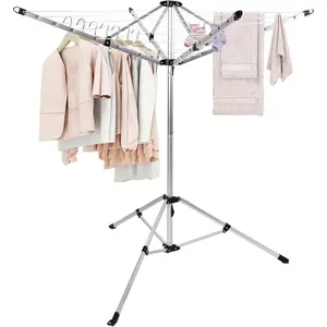 Umbrella Clothesline, 65 Ft of, Pre-Strung with Stable Base,4-arm Drying Rack for Indoor and Clothes