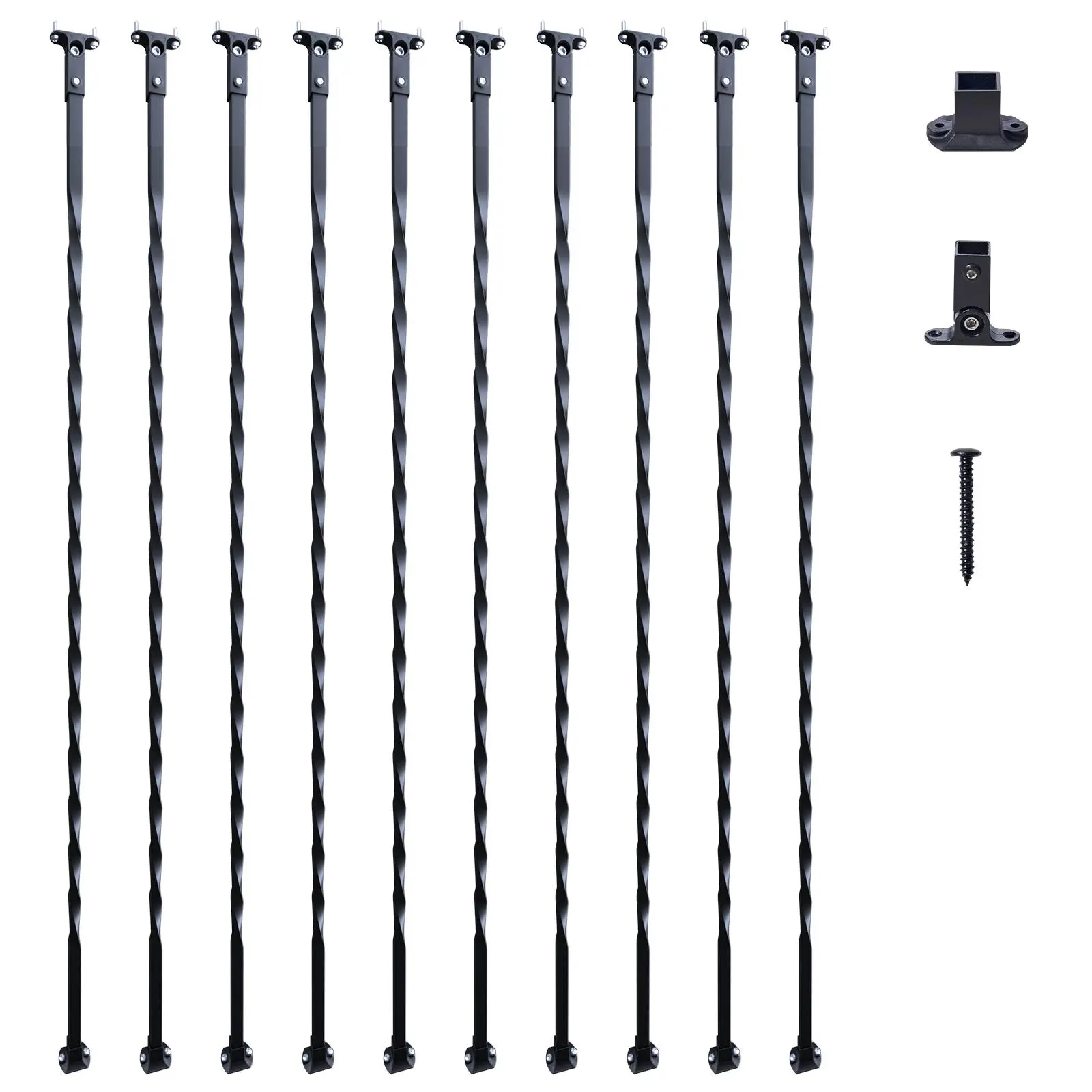 VEVOR 10 Spiral Galvanized Steel Balusters, 44-in Hollow Twist Decorative Banister Spindles, Satin Black Deck Railing, Prevents Scratching/Cracking/Rust, Easy Installation, 1 Manual, 20 Baluster Shoes, 40 Screws, 44 Inches, Prevents Scratching, Cracking,
