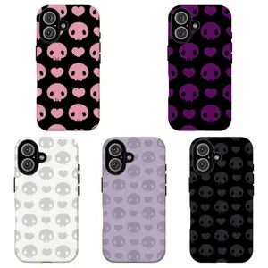 FL-Y2k Emo Skull & Heart Phone Case,Y2K Kawaii Aesthetic Protective Cover For iPhone 11 12 13 14 15 16 17 Air Pro Max for Samsung S26 S25 S24 S23 S22 S21 Case,Gift for her/him