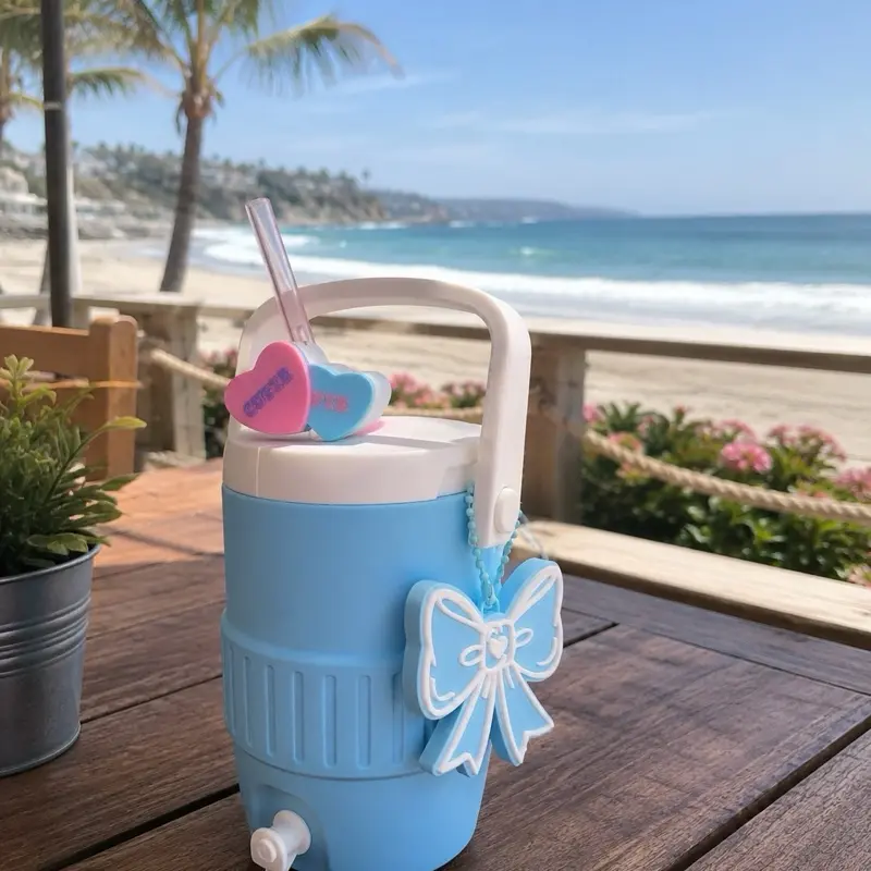 Mini Soda Cooler Drink Dispenser with Bow Bottle Opener & Koozie, Kitchen Utensils Accessory