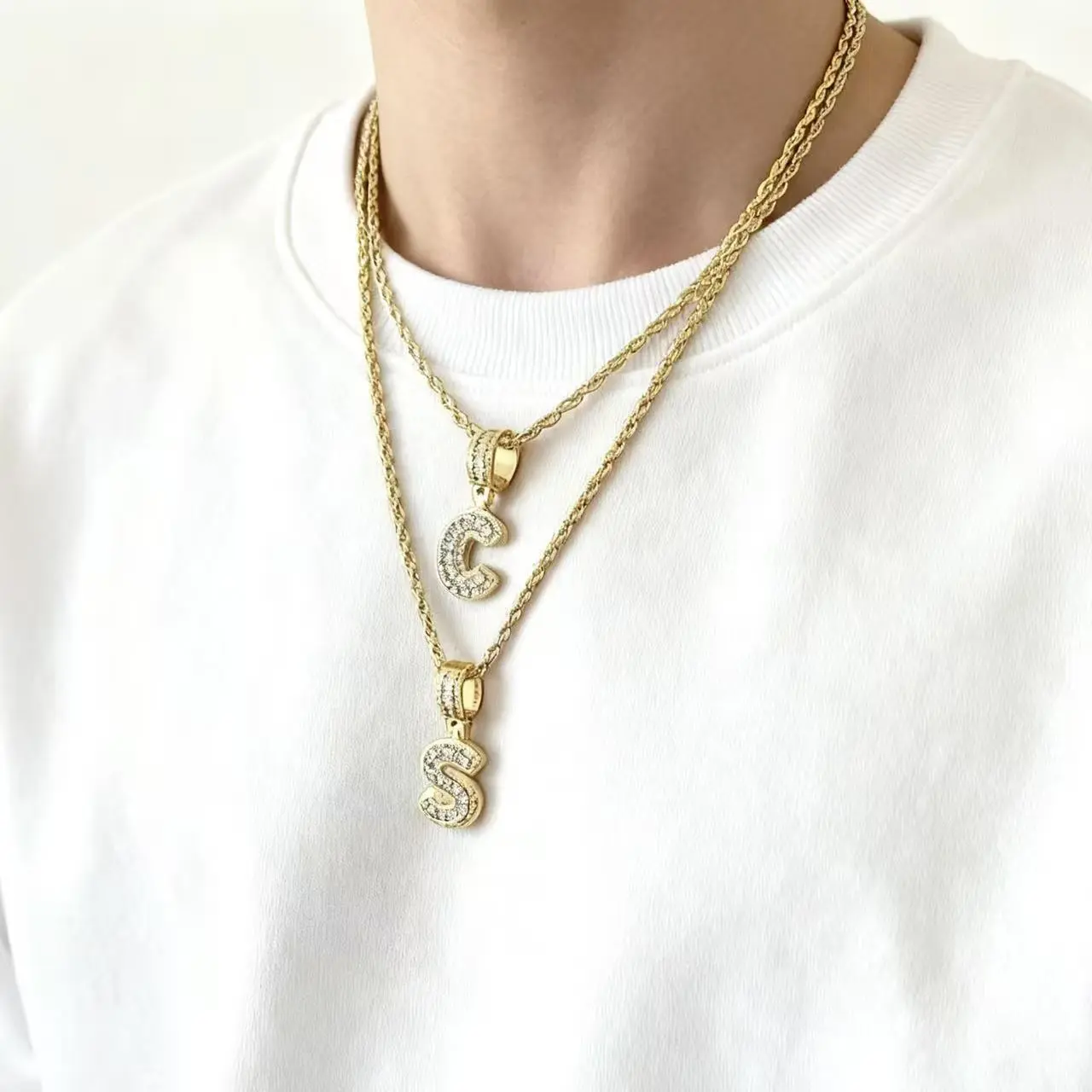 2 Pack Hip Hop Heart Necklace Letter Necklace for Couples Unisex Diamond Pendant Chain Jewelry Fashion Streetwear Style Necklace for Party Daily Wear Gift