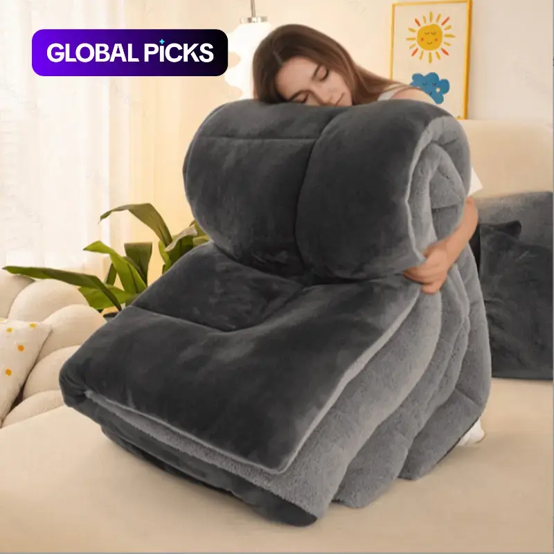 1 pc Thick Warm Quilt, Luxury Printed Lamb Fleece Soft Blanket, Cozy Throw Blanket, Soft Throws Blanket, Bedroom Bedding Blankets, Quilted Polyester All-Season Double Bed Bedding #GLOBAL PICKS