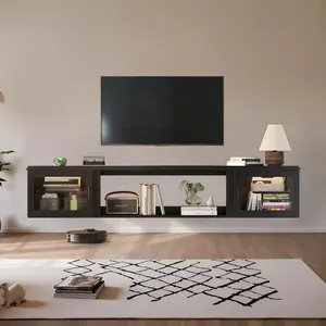 [TV STAND ONLY] 70” Floating TV Stand Large Storage Media Console with Adjustable Shelves Wall-Mounted Entertainment Center for 80” TVs 220LBS Capacity