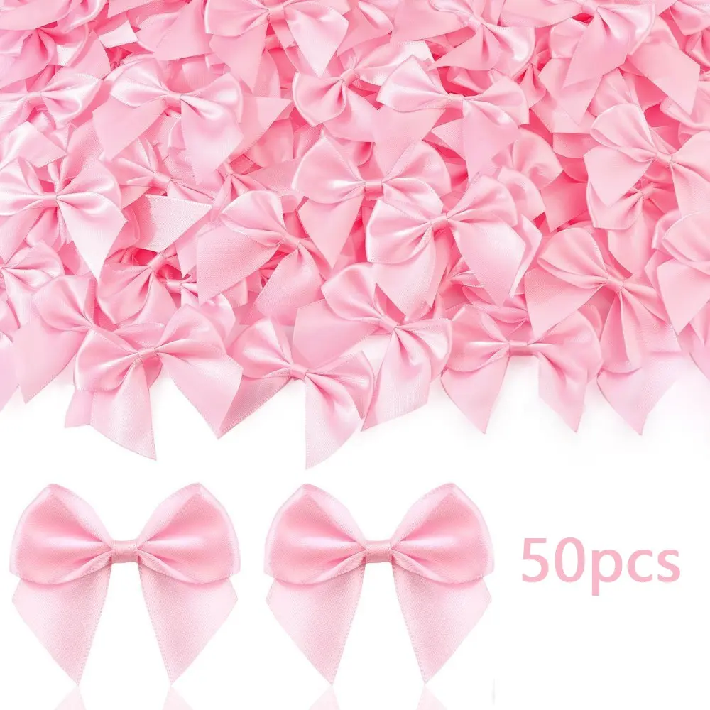 50pcs Fabric Bows for Crafts, Cute Satin Ribbon Bows for Clothes & Ornaments, Perfect for Party Decor & DIY Embellishments, Gift Wrapping Supplies & Accessories, Gift Bows for Presents
