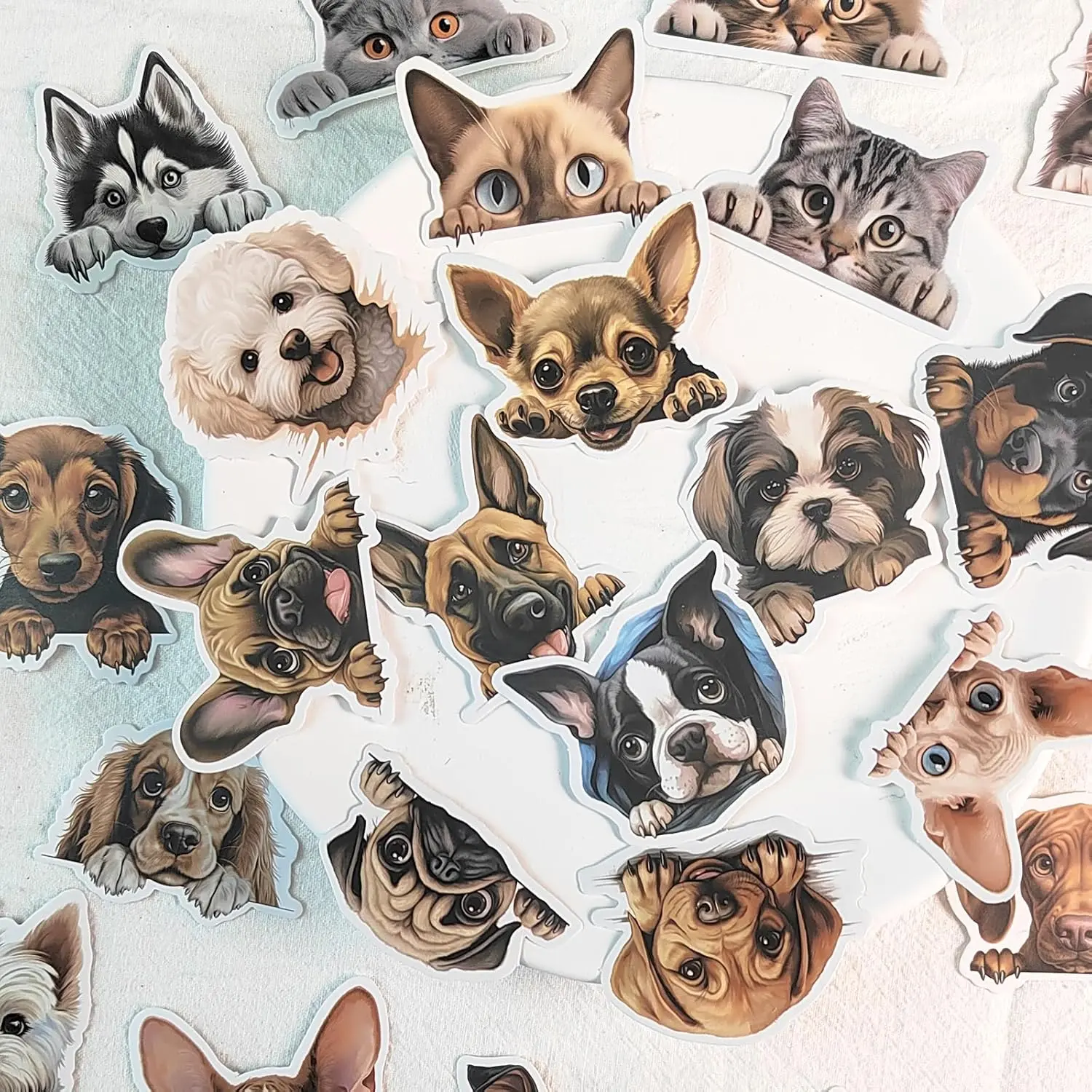 100PCS Waterproof Vinyl Cute Peekaboo Cat and Dog Pet Stickers for Journals DIY Crafts Office Stationery Kids