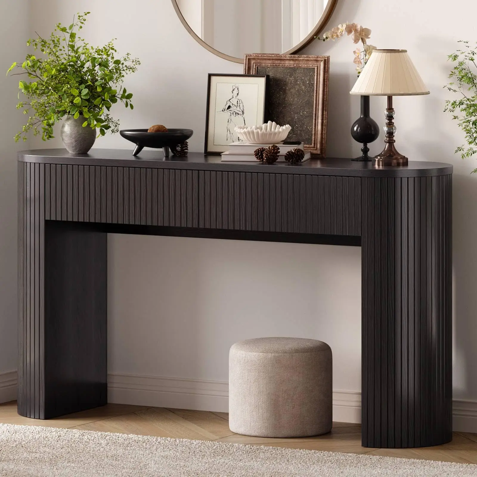 【SummerFinds】ONBRILL 55 Inch Console Table with 2 Drawers, Fluted Entryway Tables with Storage, Sofa Table Behind The Couch, Hallway Tables, Mid-Century Modern Foyer Table for Entryway, Hallway, Living Room