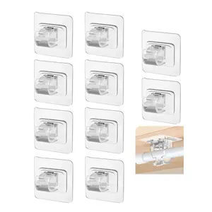 10PCS Adjustable Curtain Rod Clip Brackets - Nail-Free Self-Adhesive Holder Hooks for Window, Glass Hangers, Smooth Installation, Ideal Gift for Home Organization