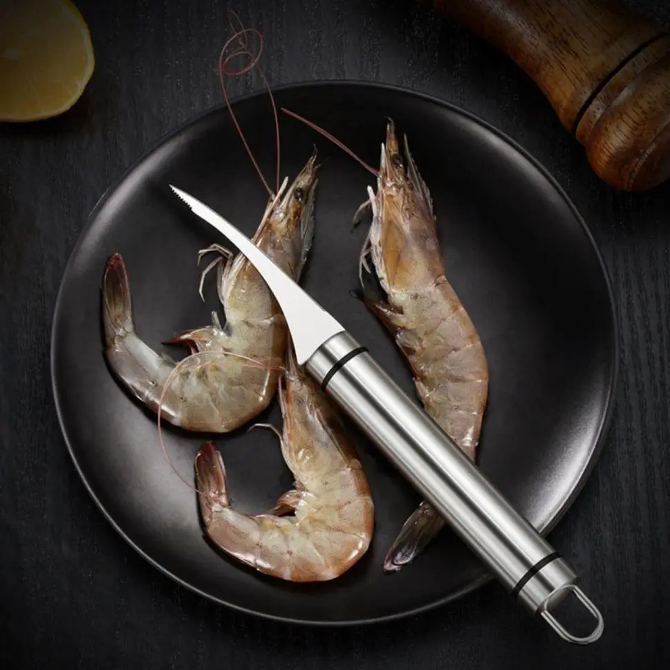 Stainless Steel Shrimp Deveiner Tool, 1 Count Shrimp Peeler, Kitchen Seafood Utensils for Home Dormitory Dining Room Picnic Barbecue
