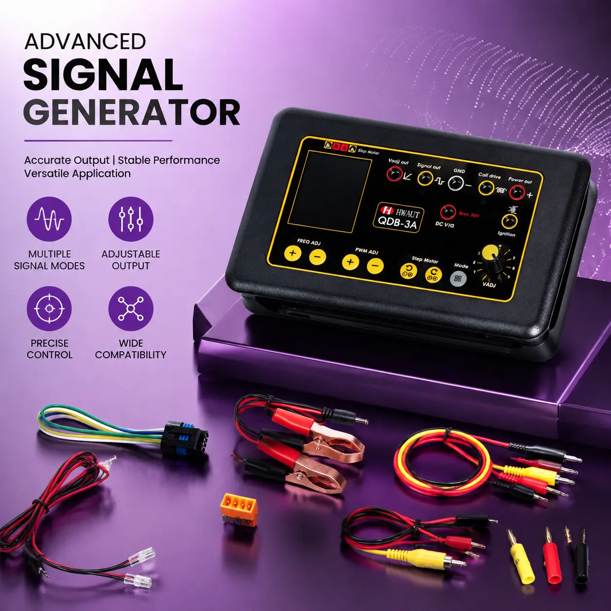 QDB-3A Automotive Ignition Coil Tester & Actuator Diagnostic Tool for 12V/24V Car Truck Repair, with PWM Output to Drive Injector Solenoid Valves, Stepper Motor, Sensor Simulator, Compact