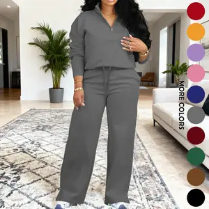 Two-piece Set Women's Solid Zip Up Funnel Neck Sweatshirt & Drawstring Waist Pants Casual Fashion Cozy Drop Shoulder Long Sleeve Top & Pocket Trousers for Daily Outdoor Wear Women's Clothing for Fall & Winter Workout Sets Basic Womenswear Suits Fitted