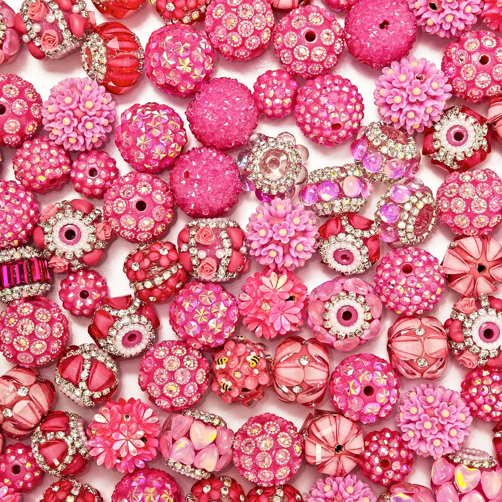 10Pcs Rose Red Sparkling Rhinestone Resin Large Hole Fancy Beads, Random Mixed Styles - DIY Beading, Jewelry Accessories & Decorative Pen Supplies for Christmas, Romantic Occasions, Handcrafting