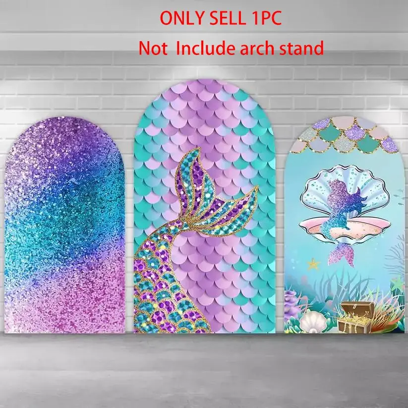 Under The Sea Little Mermaid Theme Arch Covers Stretchy Backdrop, Mermaid Tail Glitter Design, Perfect for Princess Girls Baby Shower, Birthday Party Chiara Photography Backgrounds