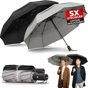 Tumella 9-Rib Bundle Solid Black/ Solid Grey Umbrella Fiberglas