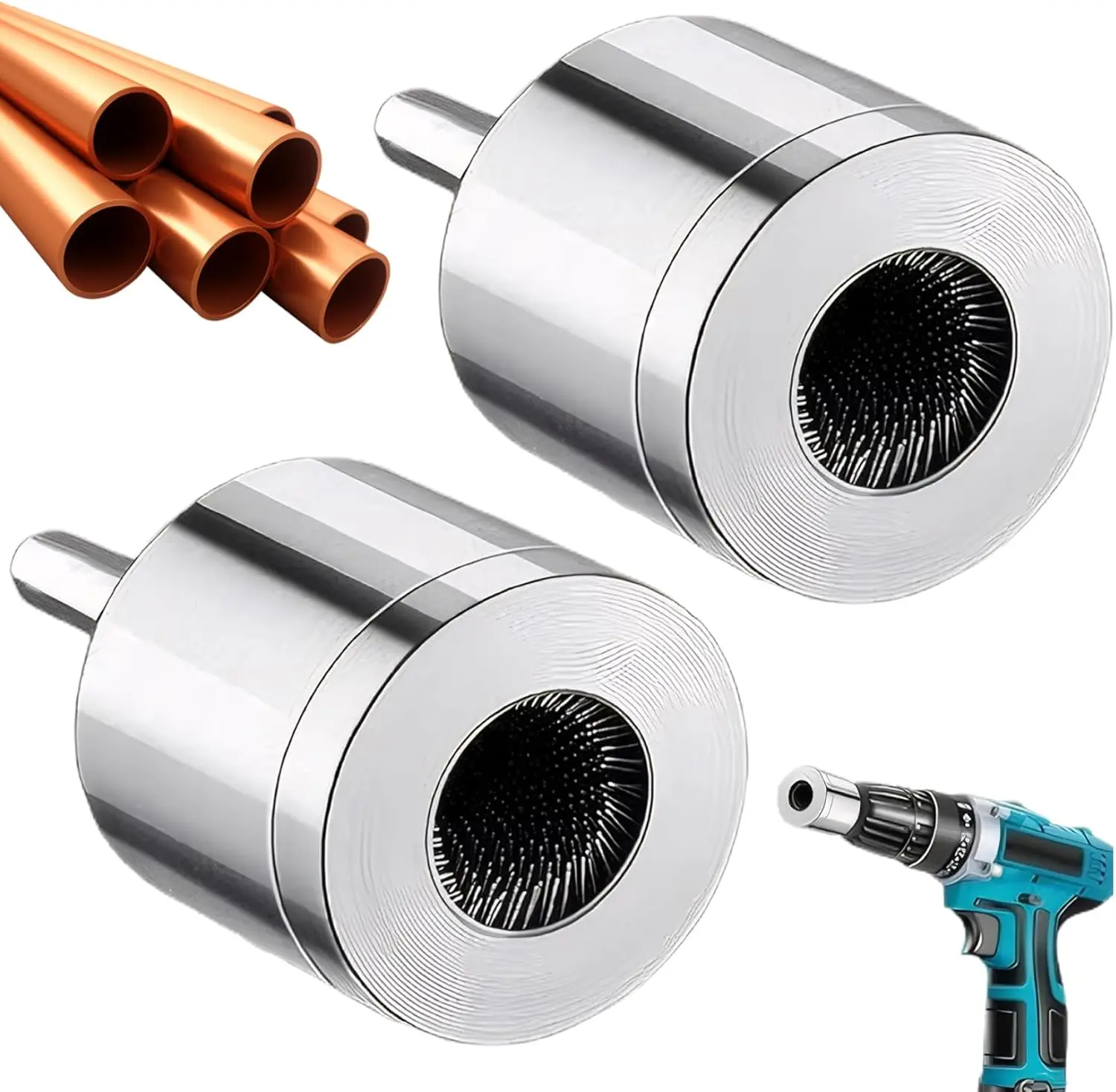 Full-Metal Copper Pipe Cleaner with Replaceable Cleaning Brushes, 1/2 in & 3/4 in Sizes, Drill Attach, Industrial-Grade Use, Effortless Cleaning for Plumbers, Fits Standard Pipe Sizes