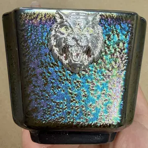 Strong crystallization kiln transformed square cup three-dimensional silver lion head teacup