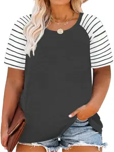 Women's Plus Size Tops Striped Raglan Tee Shirts Casual Tunics Blouses Womenswear Fitted Crewneck Shortsleeve DPS1005