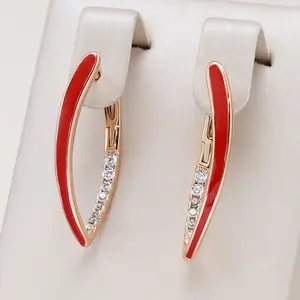 FashionUS - Kinel New Fashion 585 Rose Gold Color Red Enamel Drop Earrings For Women Girl Wedding Party Natural Zircon Eardrop Jewelry