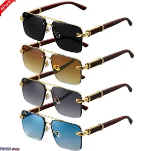 4 Pack Semi Rimless Sunglasses for Men Retro Gold Frame Shades with Wood Temples Gradient Lenses Scratch Resistant for Driving Business outdoorfun