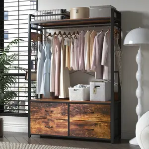NAIYUFA Clothes Rack with Drawers,Metal Garment Rack, Industrial Clothing Rack ,Freestanding Closet Organizer System, Hangable Hooks, Hanging Movable