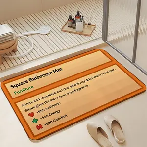 Funny Video Game Stats "+999 Aesthetic +500 Energy +600 Comfort" Diatomaceous Earth Bath Mat, 16*24 Inch |   Ultra Absorbent Quick Dry Non Slip Anti-Mold Soft Diatomite Shower Floor Mat Easy Clean Stylish Retro Game UI Bathroom Decor for Home & Apartment