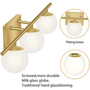 Farmhouse Bathroom Vanity Wall Light Fixture Industrial Rustic Milk White & Gold